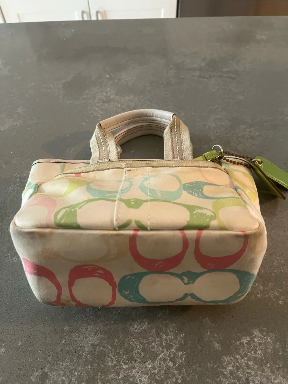 Coach Pastel Multicolor Canvas Tote with Lime Leather Tags